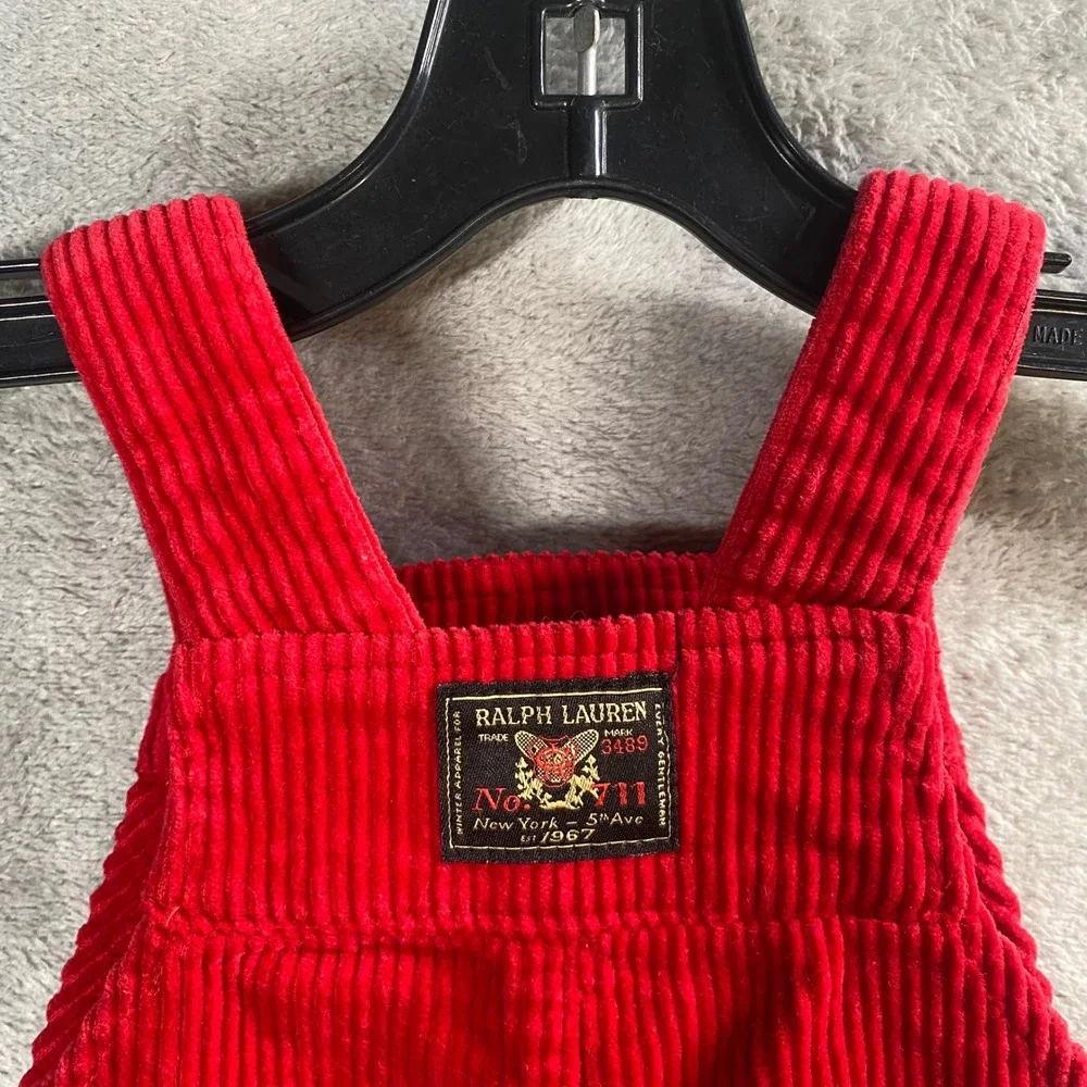 Ralph Lauren 2pc Corduroy Overalls Plaid Shirt Set Baby Boy 6M Holiday Preppy